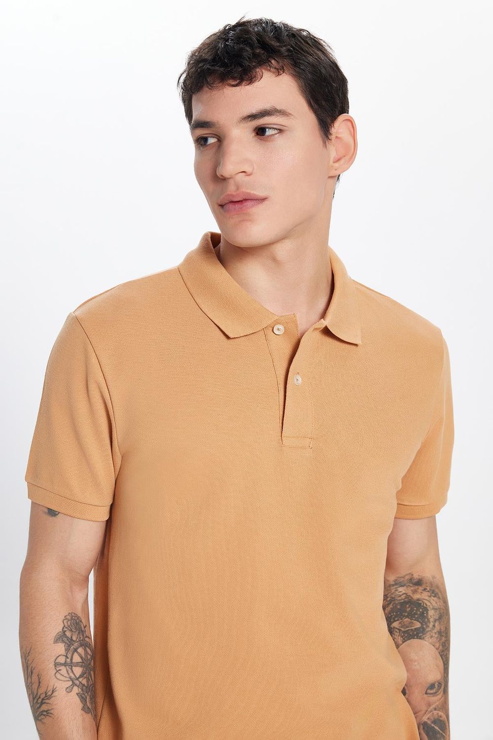 Erkek Slim Fit Dar Kesim %100 Pamuk Kahverengi Polo Yaka Tişört