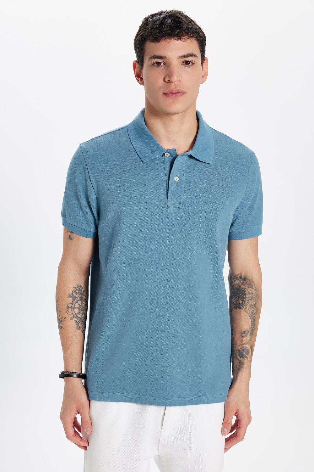 SLIM FIT PLAIN Erkek Slim Fit Dar Kesim %100 Pamuk İndigo Polo Yaka TişörtPIQUE T-SHIRT 24/25  TİŞÖRT