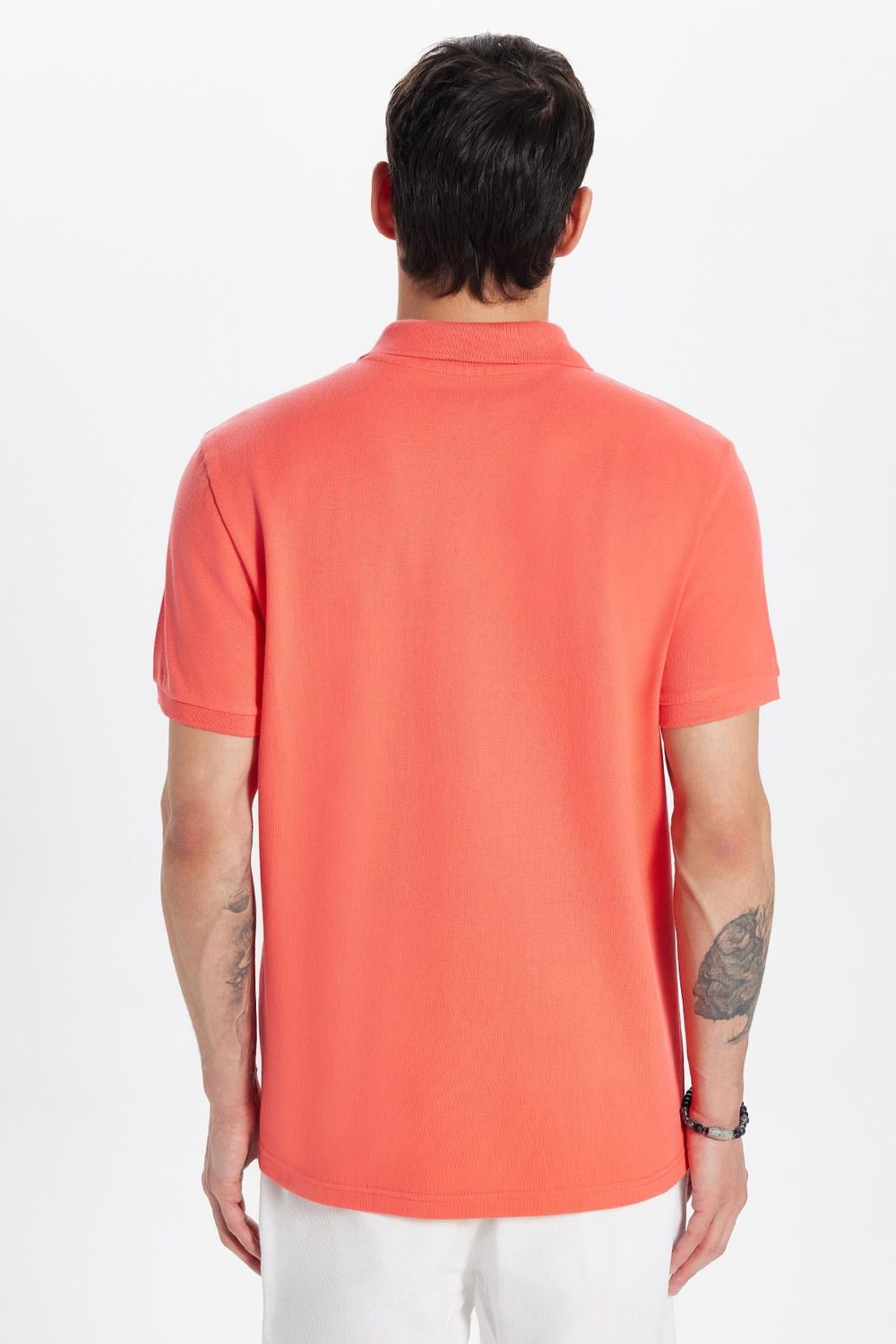 Erkek Slim Fit Dar Kesim %100 Pamuk Mercan Polo Yaka Tişört