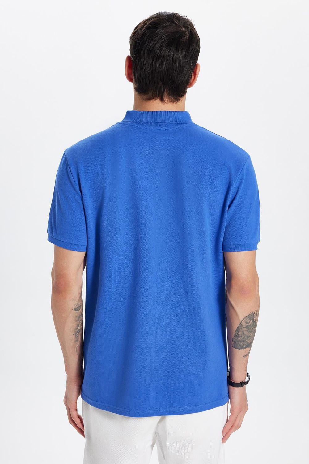 Erkek Slim Fit Dar Kesim %100 Pamuk Koyu Mavi Polo Yaka Tişört