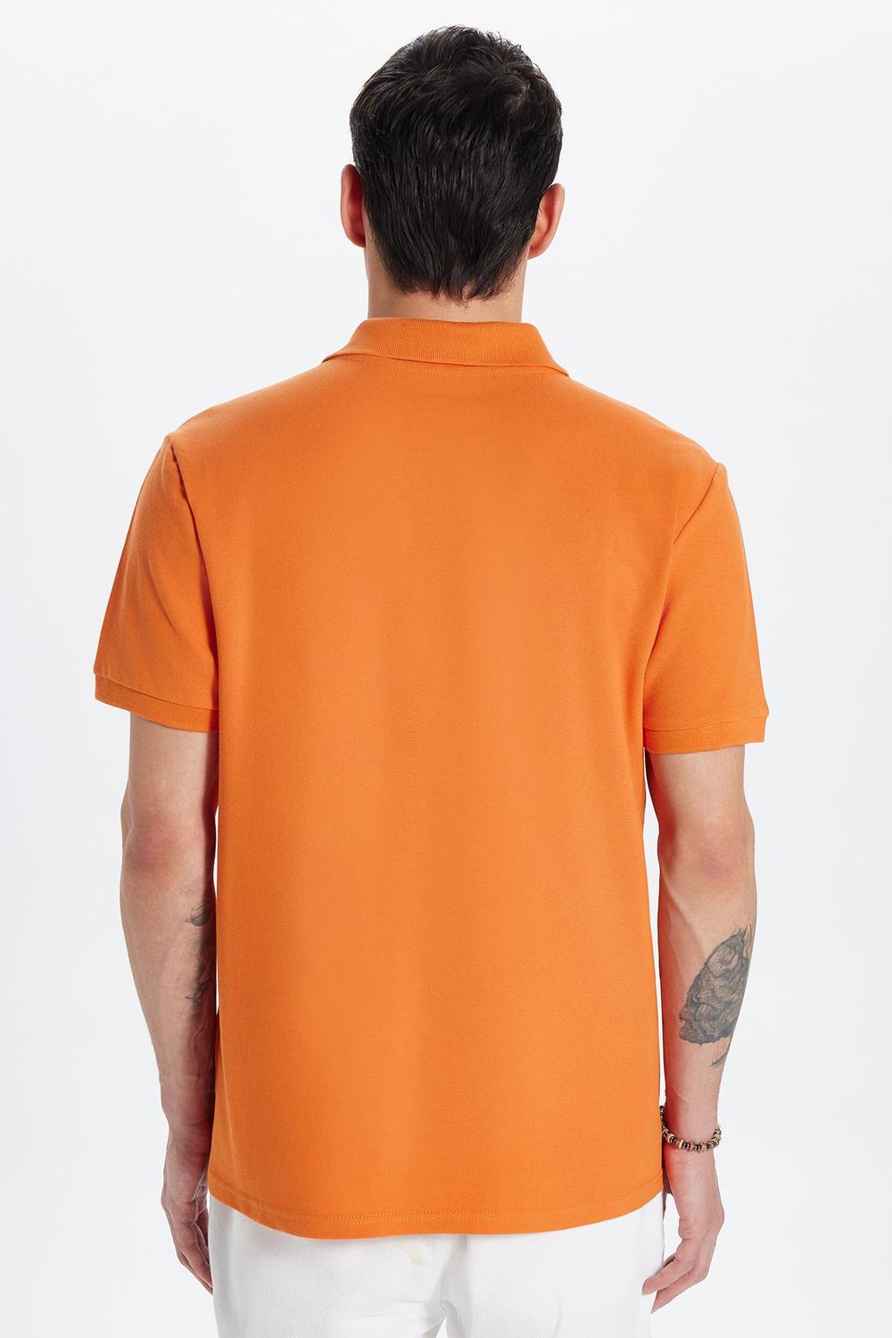 Erkek Slim Fit Dar Kesim %100 Pamuk Turuncu Polo Yaka Tişört