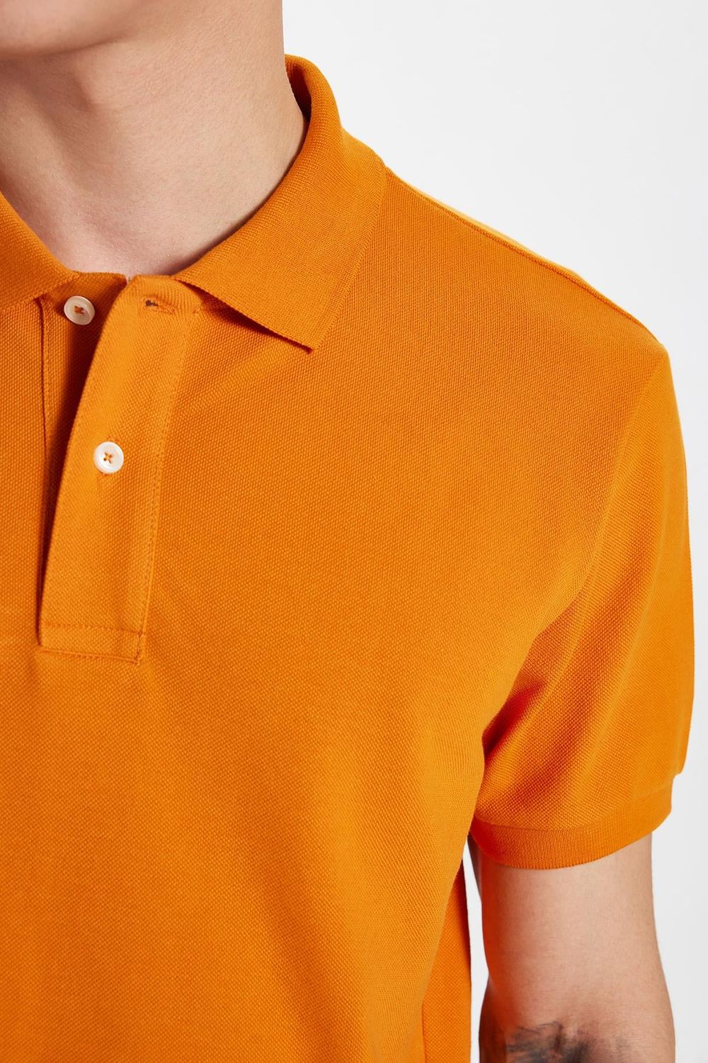 Erkek Slim Fit Dar Kesim %100 Pamuk Turuncu Polo Yaka Tişört