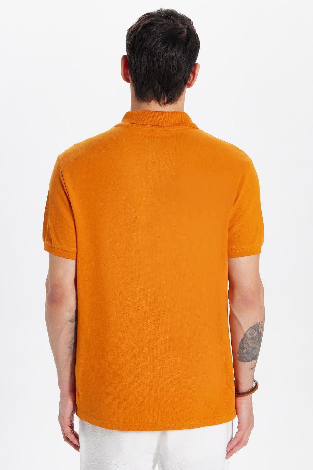 Erkek Slim Fit Dar Kesim %100 Pamuk Turuncu Polo Yaka Tişört