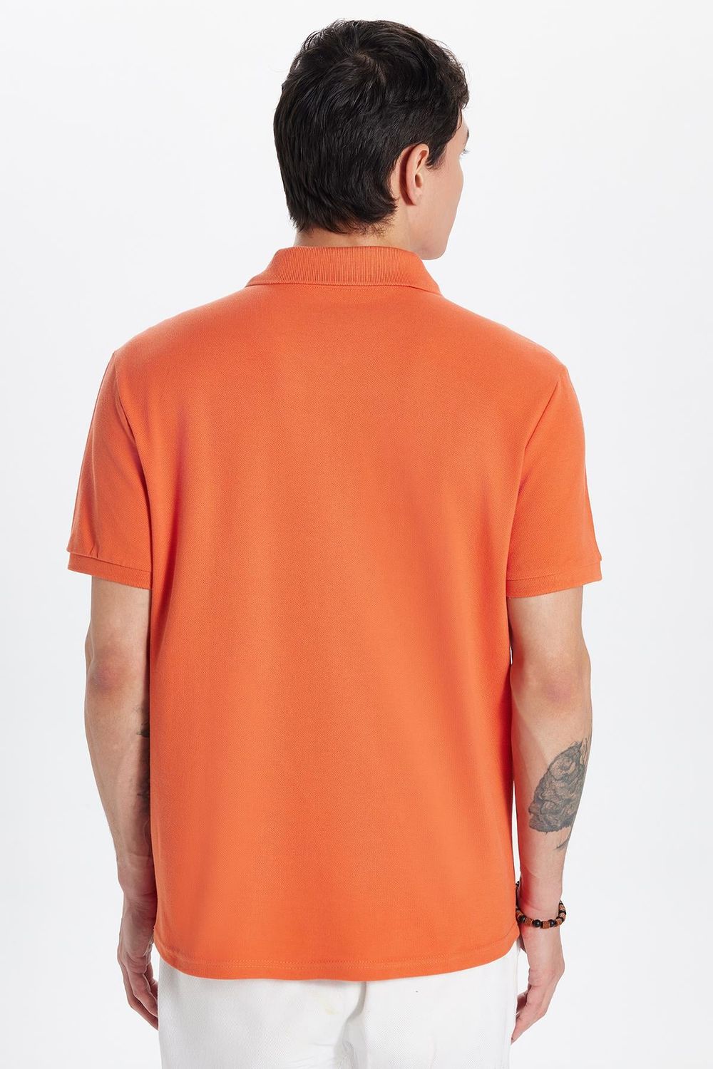 Erkek Slim Fit Dar Kesim %100 Pamuk Turuncu Polo Yaka Tişört