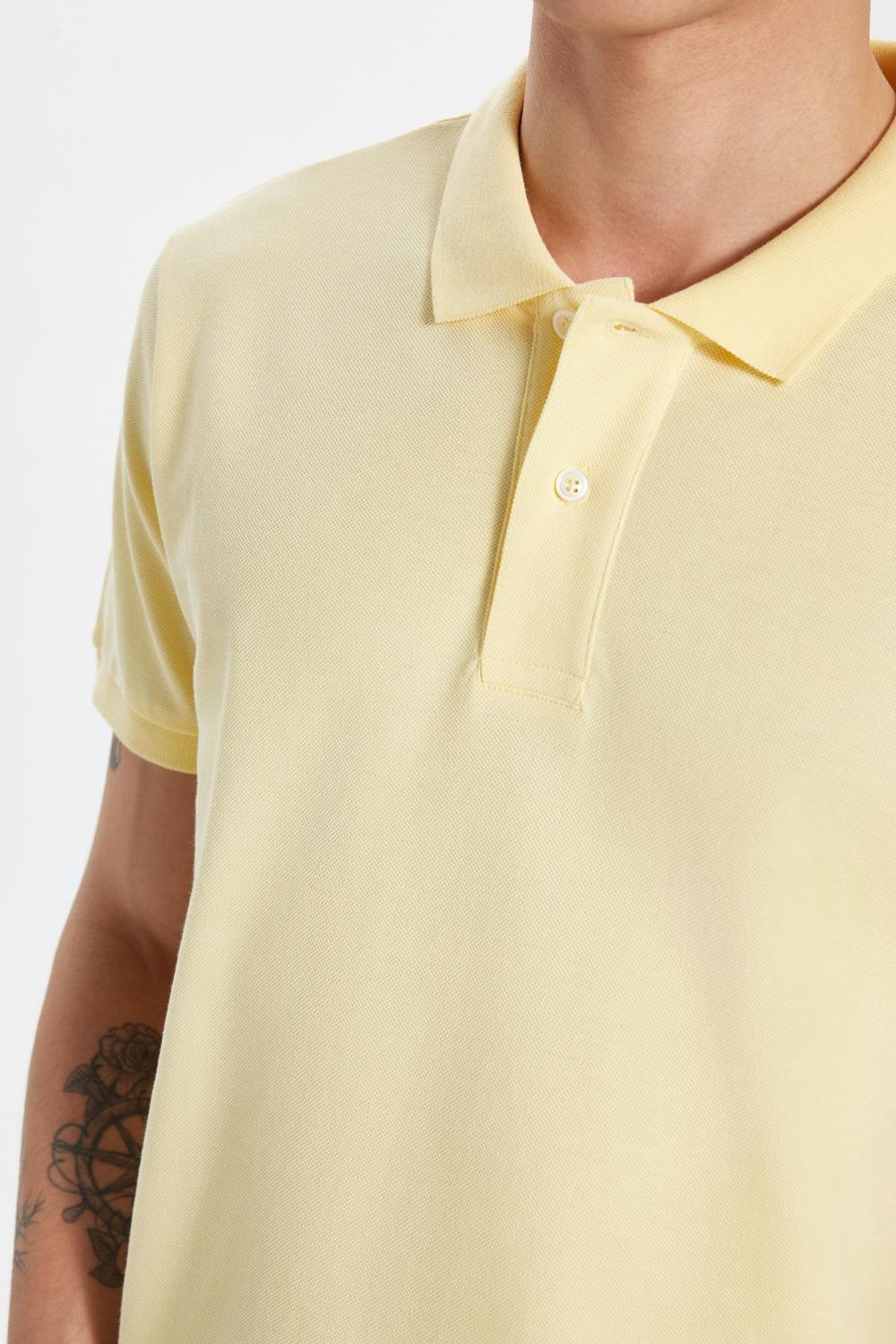 Erkek Slim Fit Dar Kesim %100 Pamuk Sarı Polo Yaka Tişört