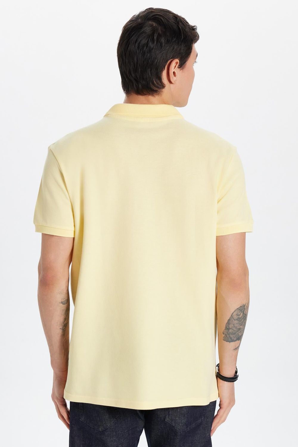 Erkek Slim Fit Dar Kesim %100 Pamuk Sarı Polo Yaka Tişört
