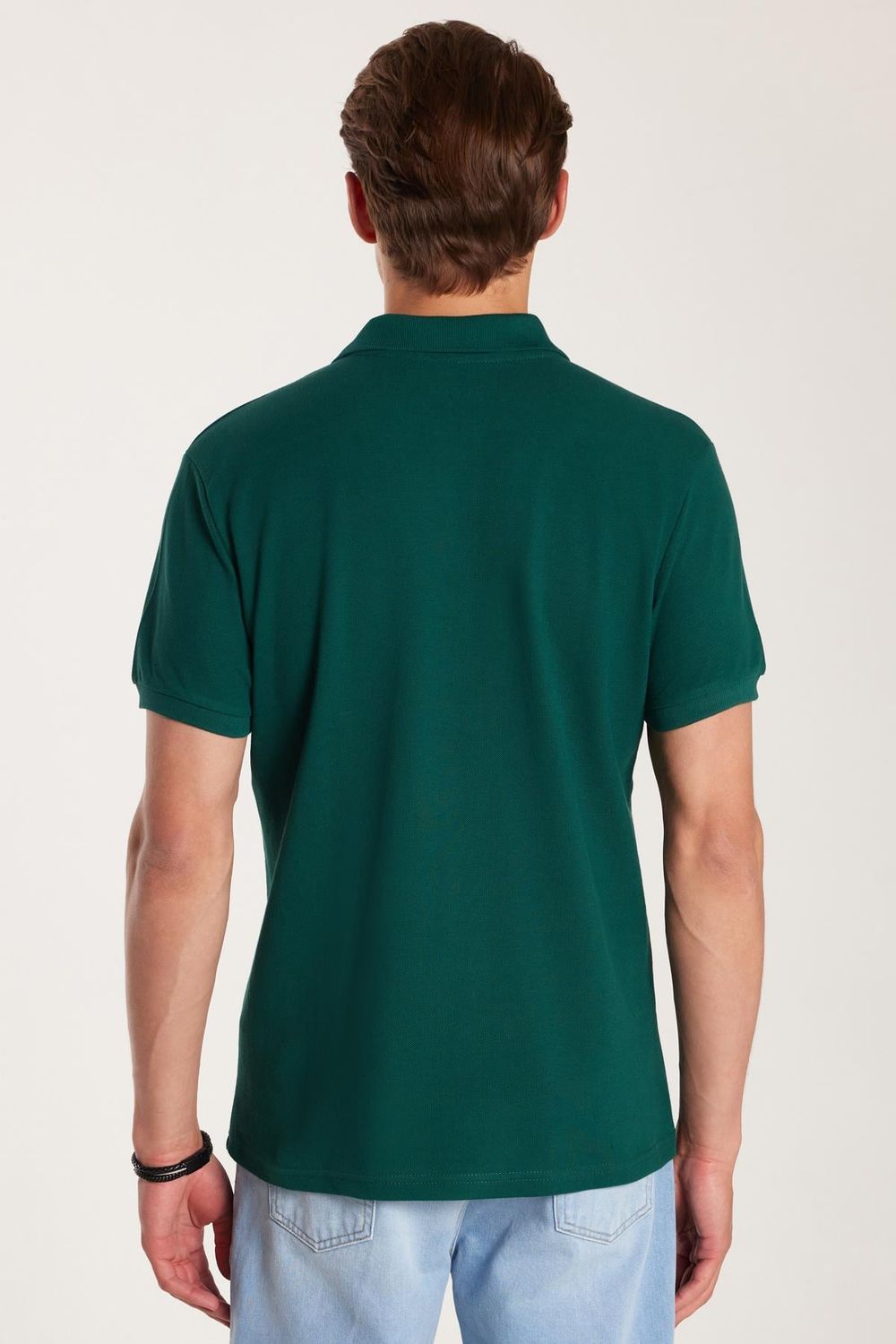 Erkek Slim Fit Dar Kesim %100 Pamuk Yeşil Polo Yaka Tişört