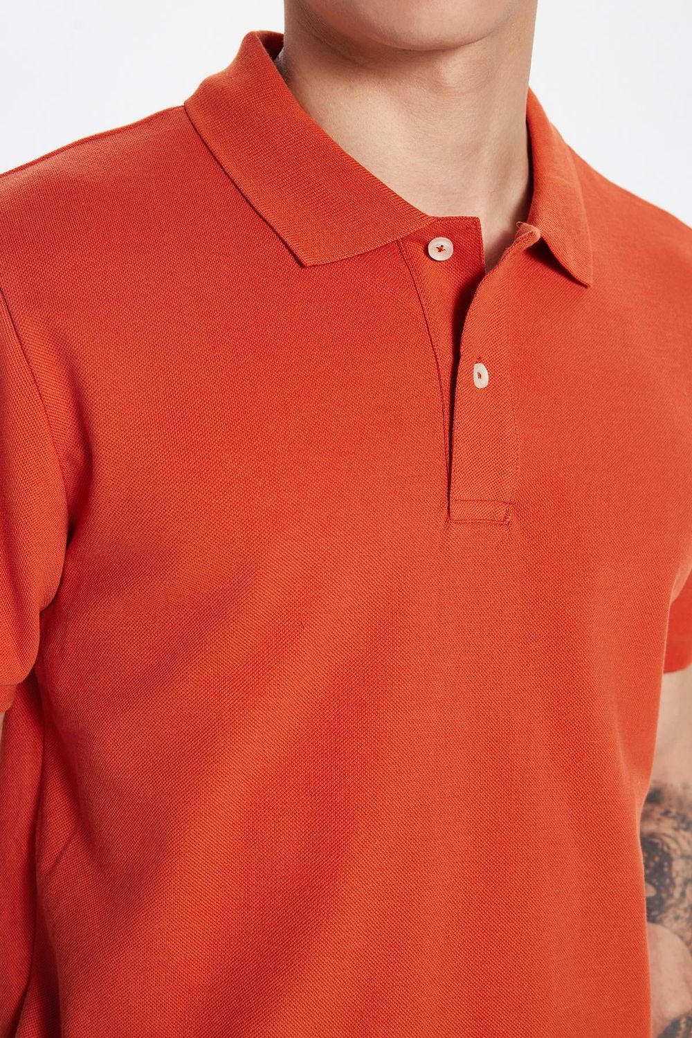 Erkek Slim Fit Dar Kesim %100 Pamuk Kiremit Polo Yaka Tişört