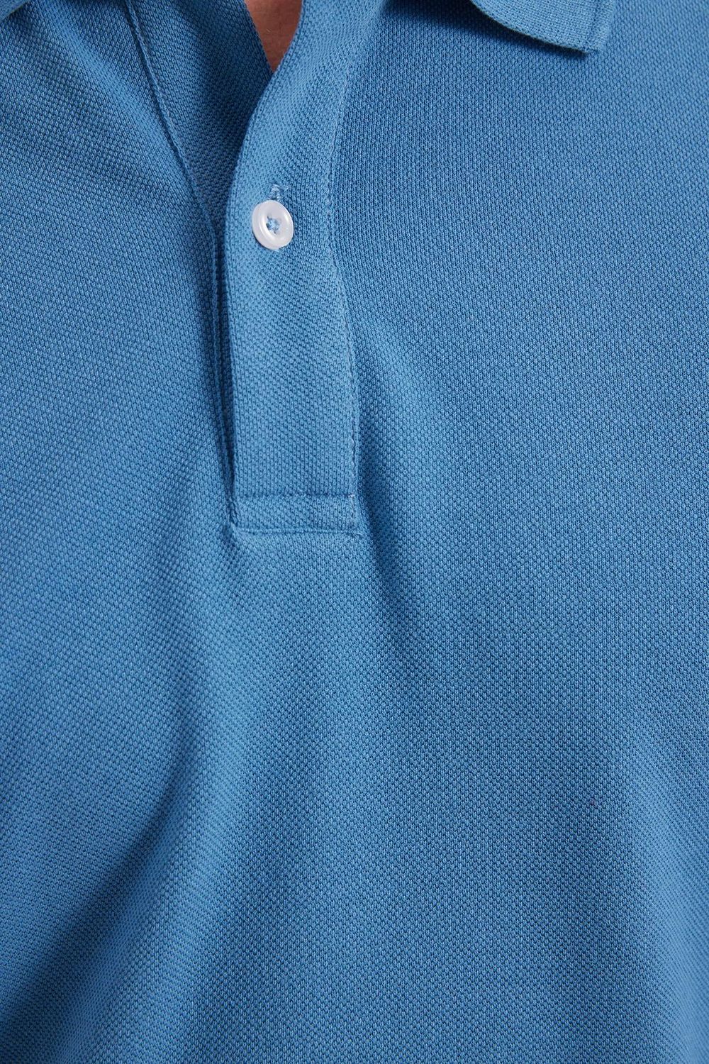 Erkek Standart Fit Rahat Kesim Pamuklu Yumuşak Dokulu Düz Pike Uzun Kollu İndigo Polo Yaka Tişört