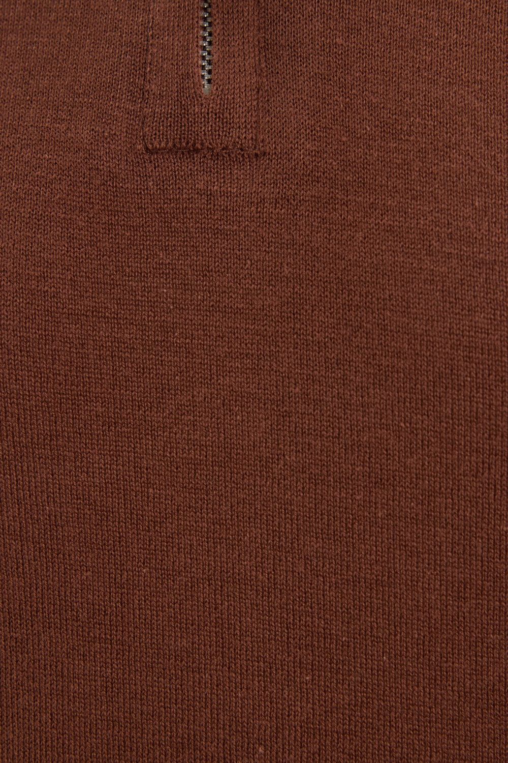 Erkek Slim Fit Dar Kesim %100 Pamuk Örme Triko Fermuarlı Kahverengi Polo Yaka Tişört