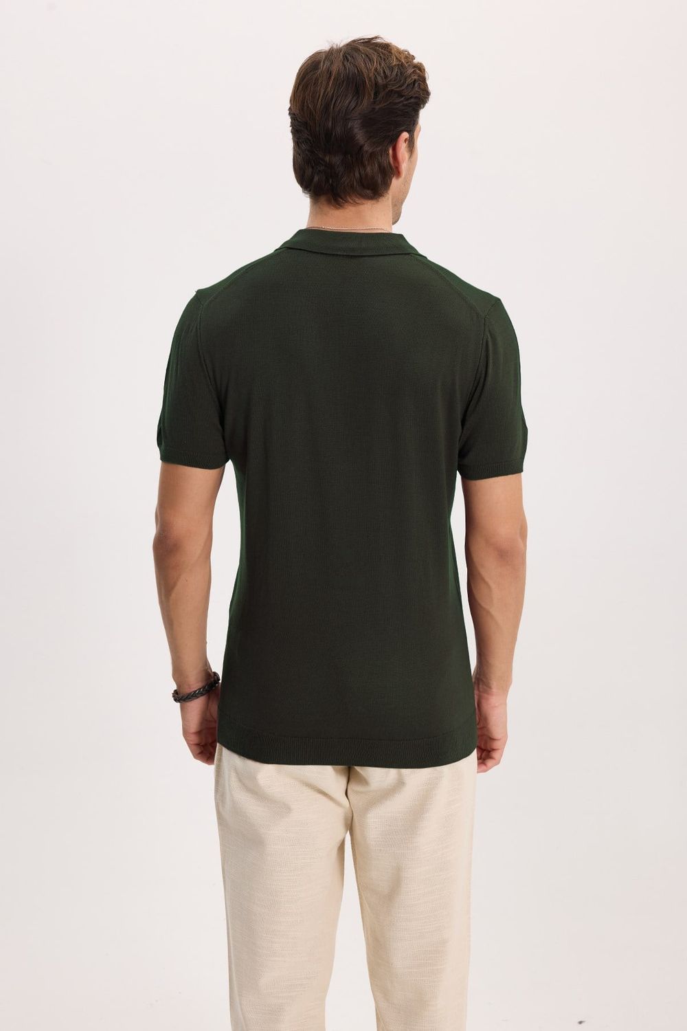 SLIM FIT KNITTED T-SHIRT POLO NECK HALF ZIPPER  TİŞÖRT