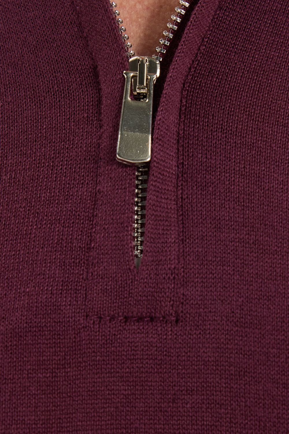 Erkek Slim Fit Dar Kesim %100 Pamuk Örme Triko Fermuarlı Bordo Polo Yaka Tişört