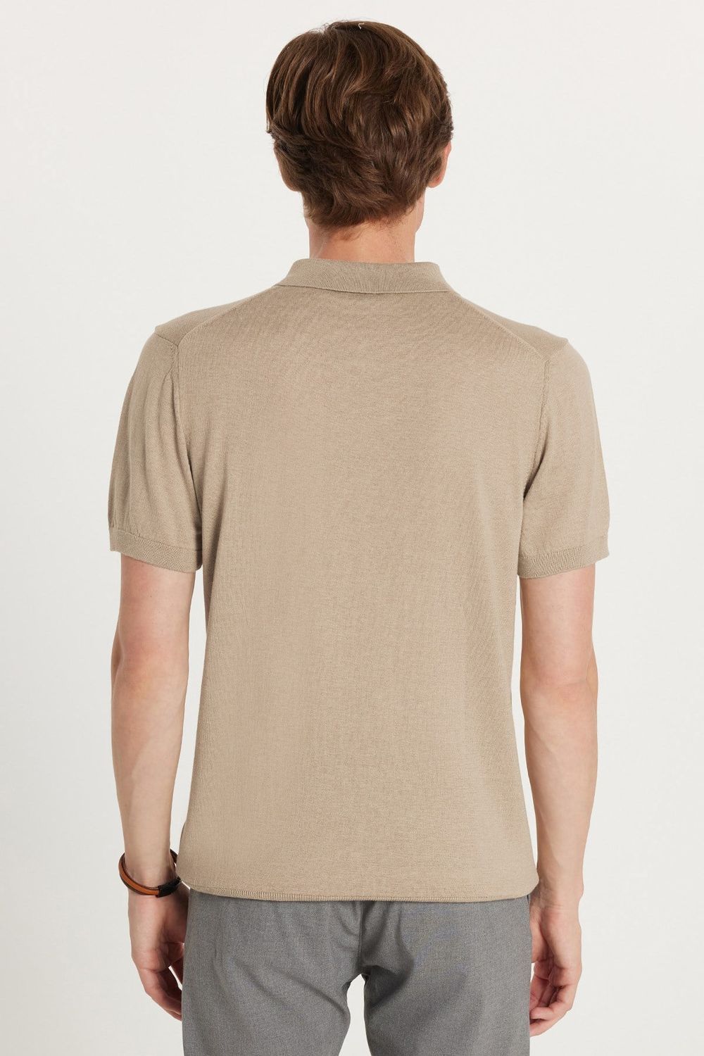 SLIM FIT KNITTED T-SHIRT POLO NECK HALF ZIPPER  TİŞÖRT