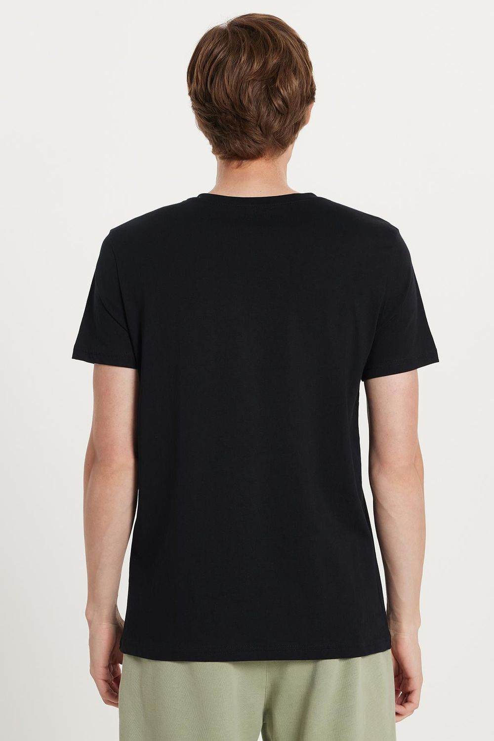Erkek Slim Fit Dar Kesim %100 Pamuk Yumuşak Dokulu Baskılı Siyah Bisiklet Yaka Tişört