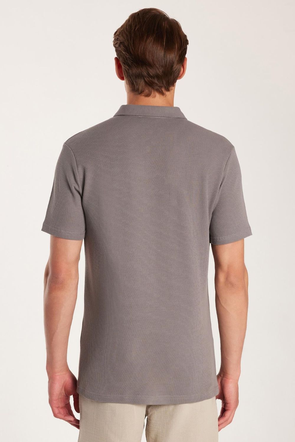 SLIM FIT  T-SHIRT HALF ZIPPER WAFFLE  TİŞÖRT