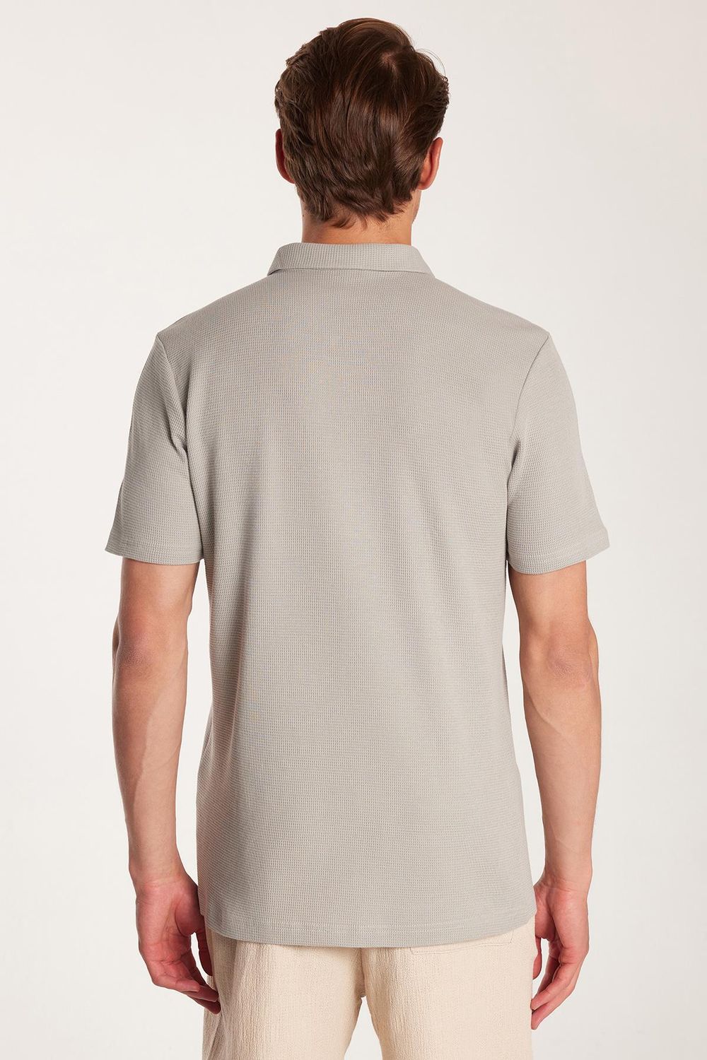 SLIM FIT  T-SHIRT HALF ZIPPER WAFFLE  TİŞÖRT