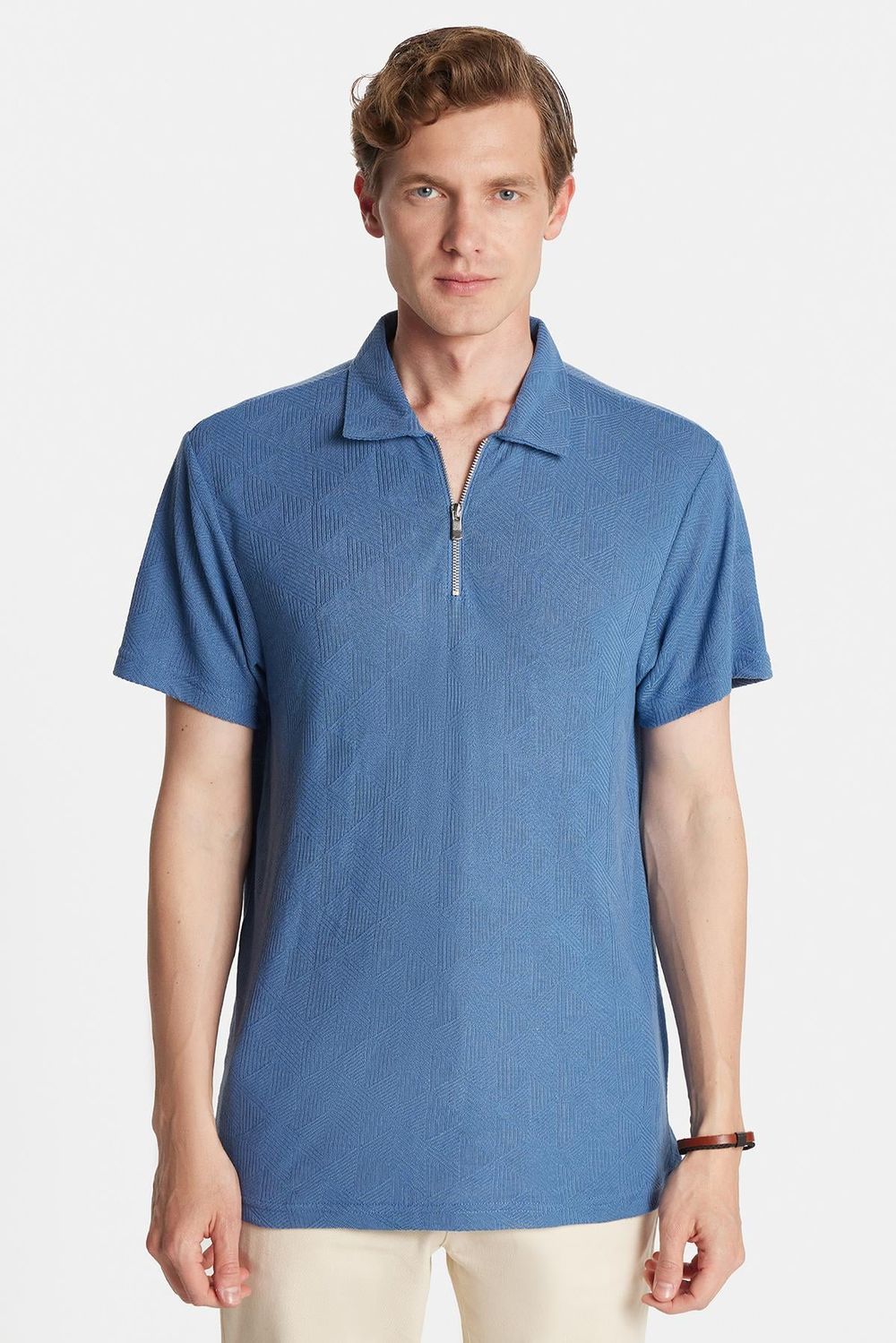 SLIM FIT  T-SHIRT HALF ZIPPER FODEN  TİŞÖRT