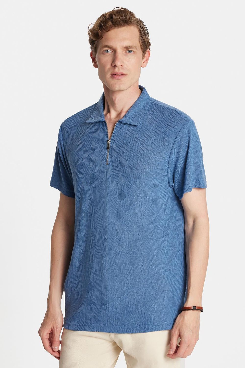 SLIM FIT  T-SHIRT HALF ZIPPER FODEN  TİŞÖRT