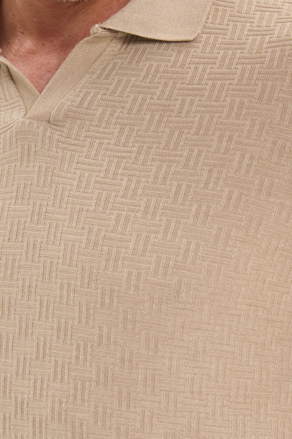 Erkek Slim Fit Dar Kesim Viskon Kumaş Desenli Düz Pike Düğmesiz Vizon Polo Yaka Tişört