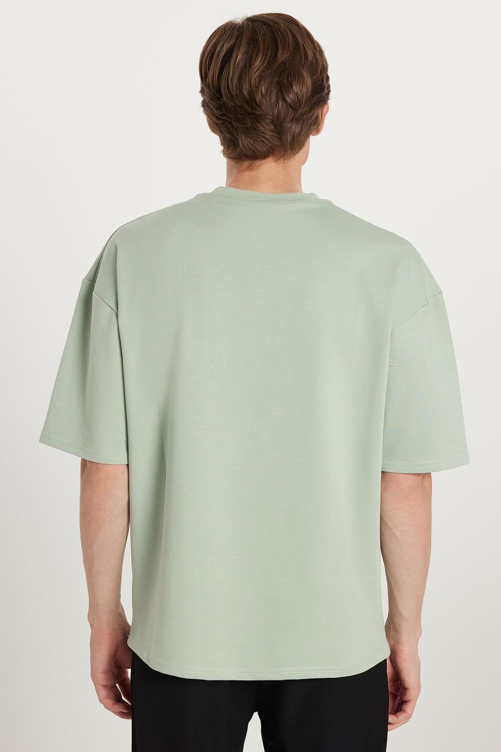 Erkek Oversize Geniş Kesim Pamuklu Baskılı Bisiklet Yaka Mint Tişört