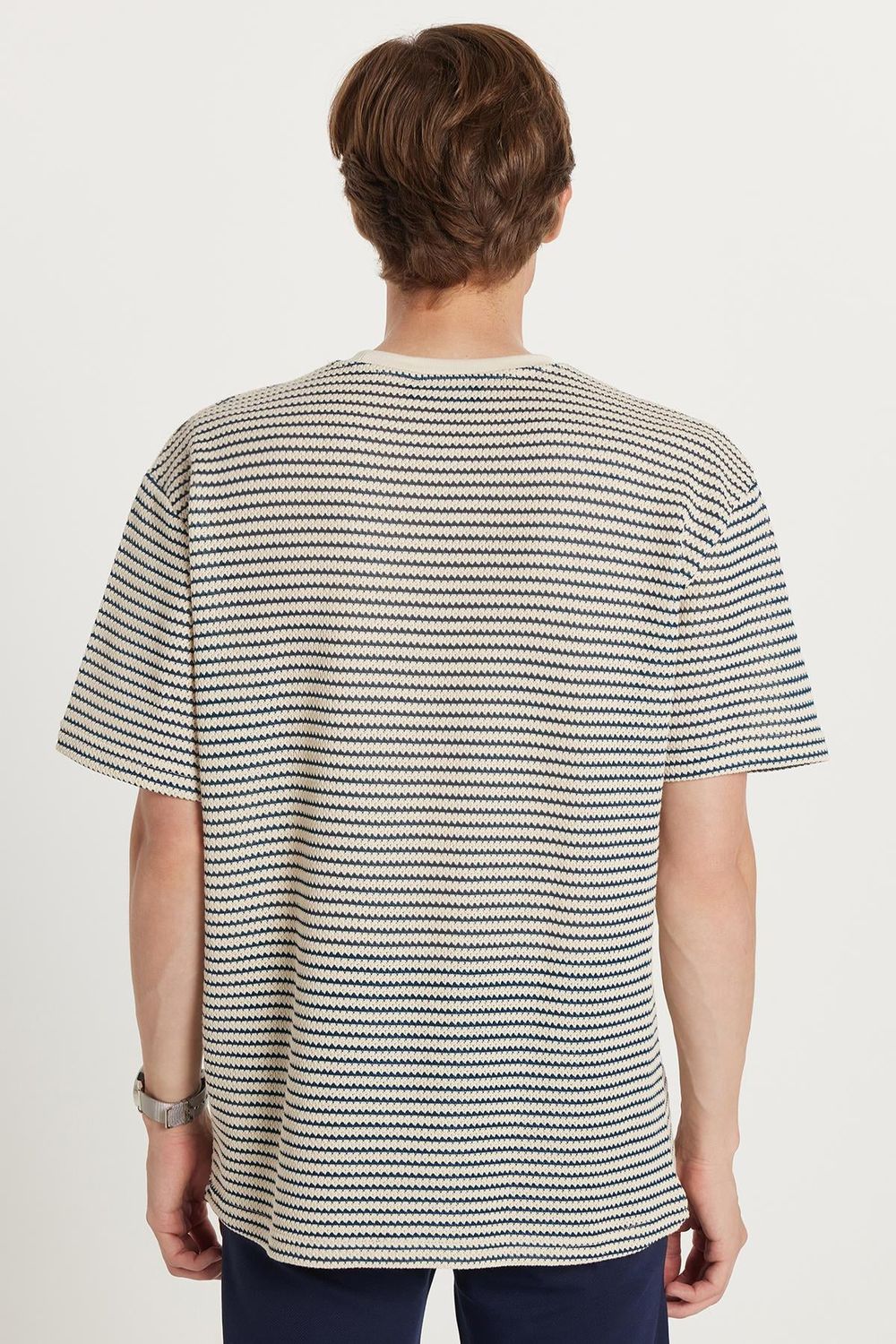 RELAX FIT KNITTED T-SHIRT CREW NECK STRIPE MOUN TİŞÖRT