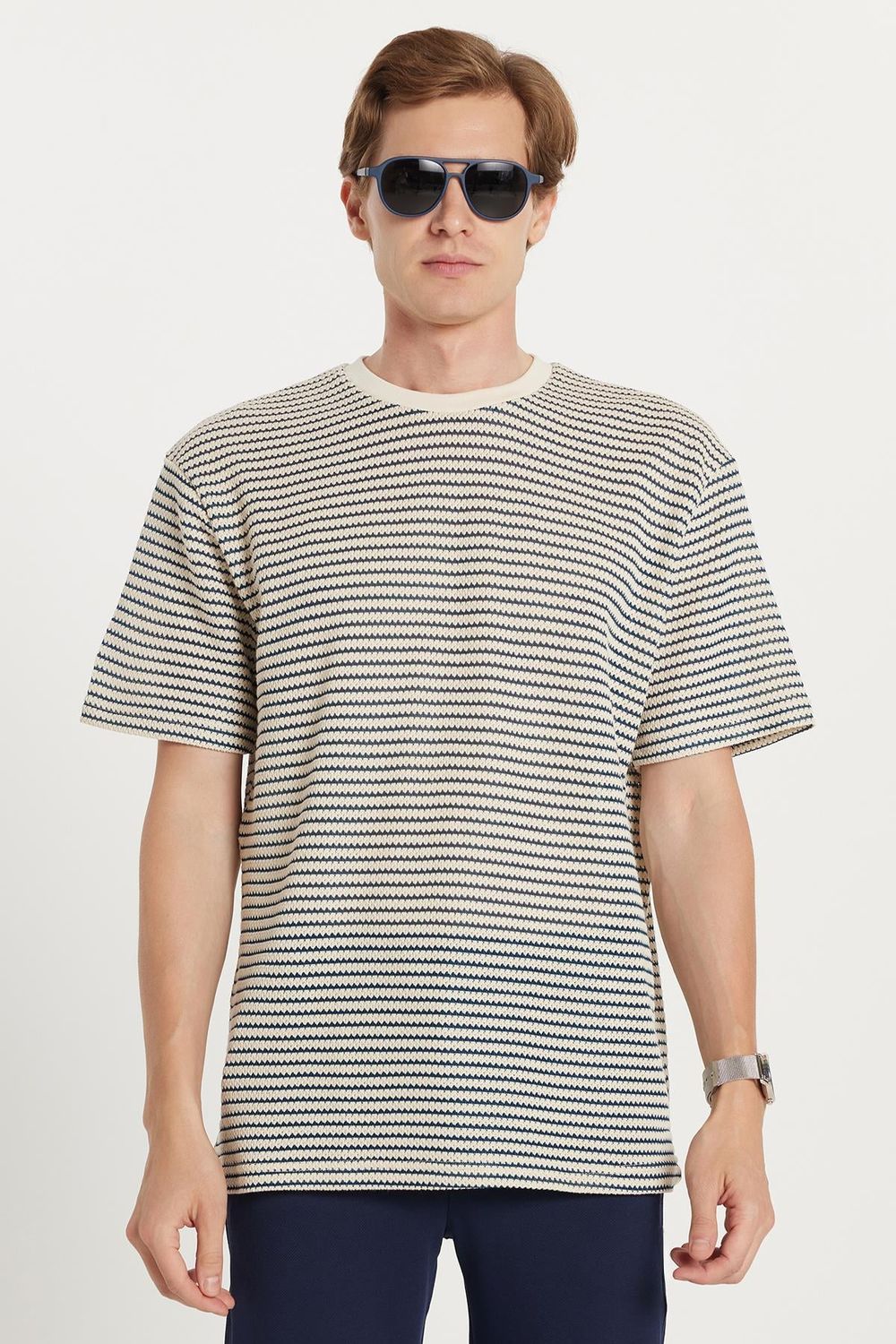 RELAX FIT KNITTED T-SHIRT CREW NECK STRIPE MOUN TİŞÖRT