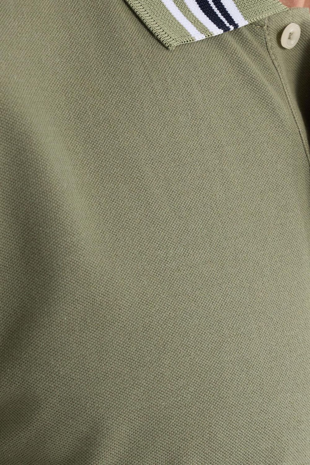 Erkek Slim Fit Dar Kesim %100 Pamuk Düz Pike Yaka ve Kol Detaylı Haki Polo Yaka Tişört