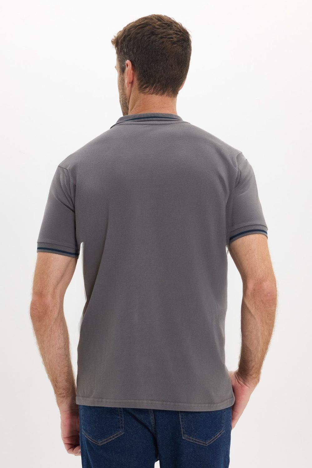 Erkek Slim Fit Dar Kesim %100 Pamuk Yumuşak Dokulu Serin Tutan Kumaş Düz Pike Füme Polo Yaka Tişört