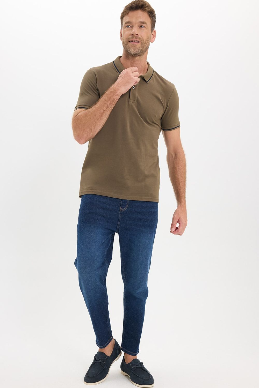 Erkek Slim Fit Dar Kesim %100 Pamuk Yumuşak Dokulu Serin Tutan Kumaş Pike Kahverengi Polo Yaka Tişört
