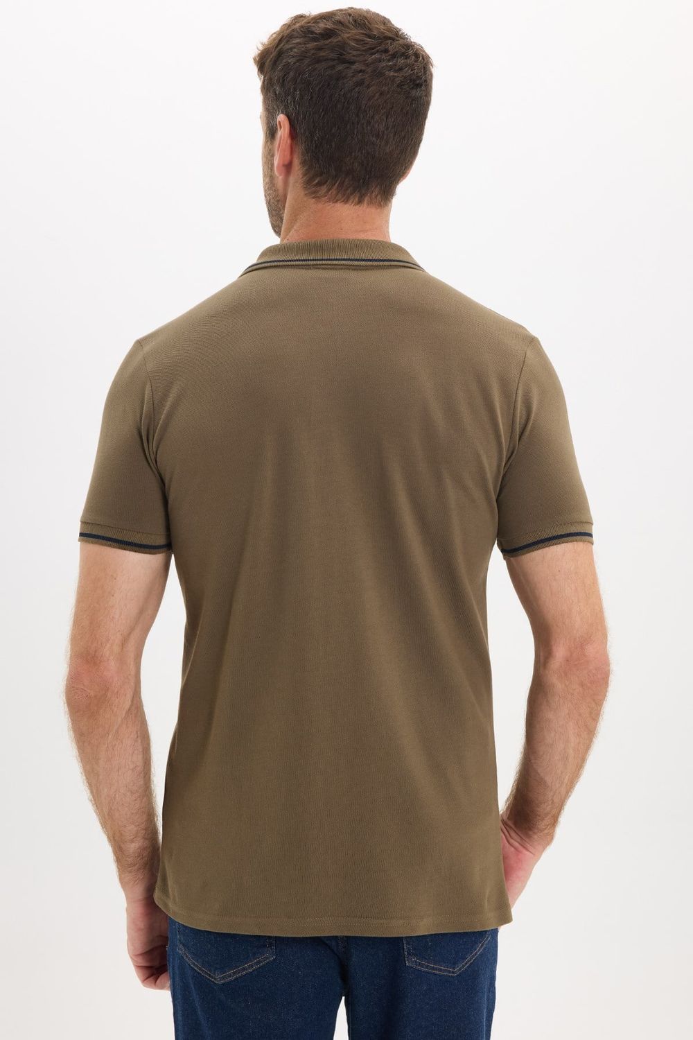 Erkek Slim Fit Dar Kesim %100 Pamuk Yumuşak Dokulu Serin Tutan Kumaş Pike Kahverengi Polo Yaka Tişört