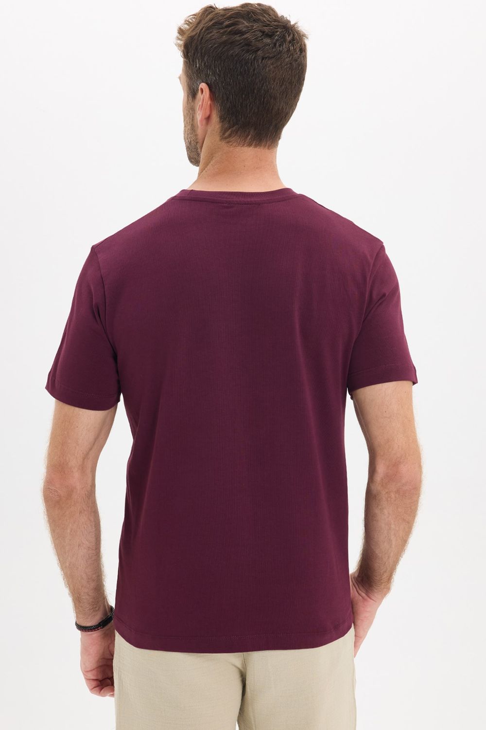 Unisex Regular Fit Rahat Kesim %100 Pamuk Bisiklet Yaka Bordo Tişört