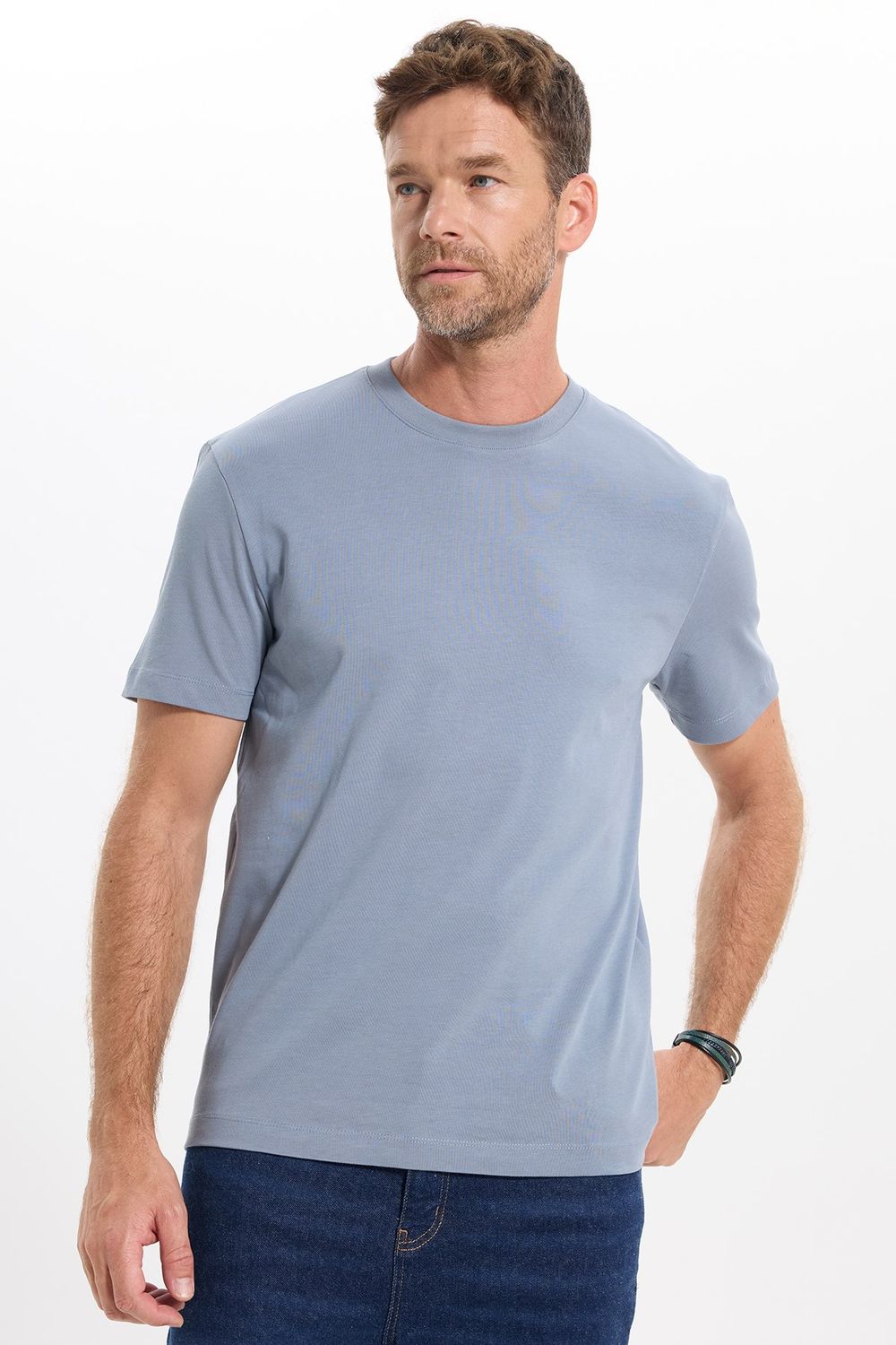 Unisex Regular Fit Rahat Kesim %100 Pamuk Bisiklet Yaka Gri Tişört
