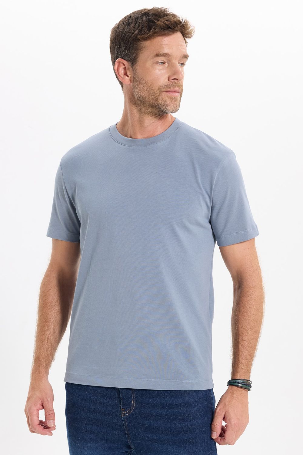 Unisex Regular Fit Rahat Kesim %100 Pamuk Bisiklet Yaka Gri Tişört