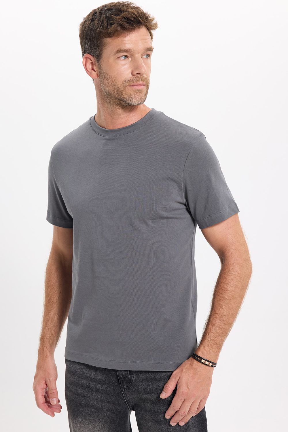 Unisex Regular Fit Rahat Kesim %100 Pamuk Bisiklet Yaka Füme Tişört