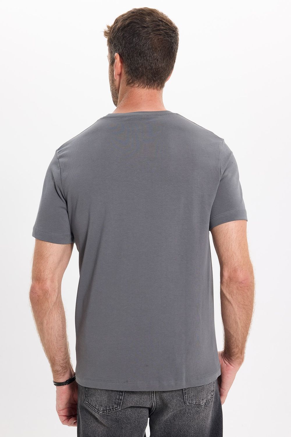 Unisex Regular Fit Rahat Kesim %100 Pamuk Bisiklet Yaka Füme Tişört