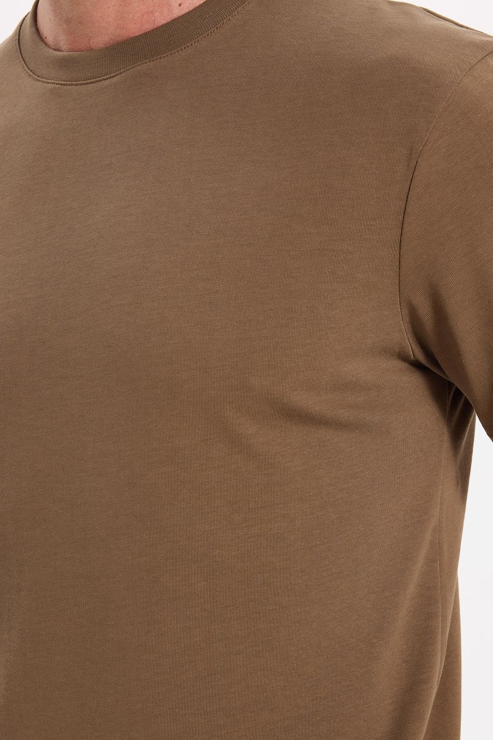 Unisex Regular Fit Rahat Kesim %100 Pamuk Bisiklet Yaka Kahverengi Tişört