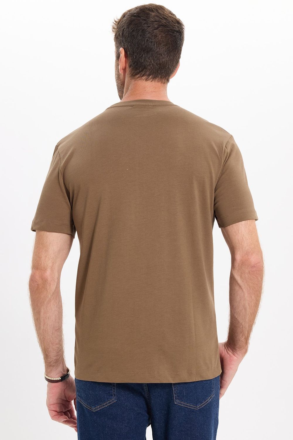 Unisex Regular Fit Rahat Kesim %100 Pamuk Bisiklet Yaka Kahverengi Tişört