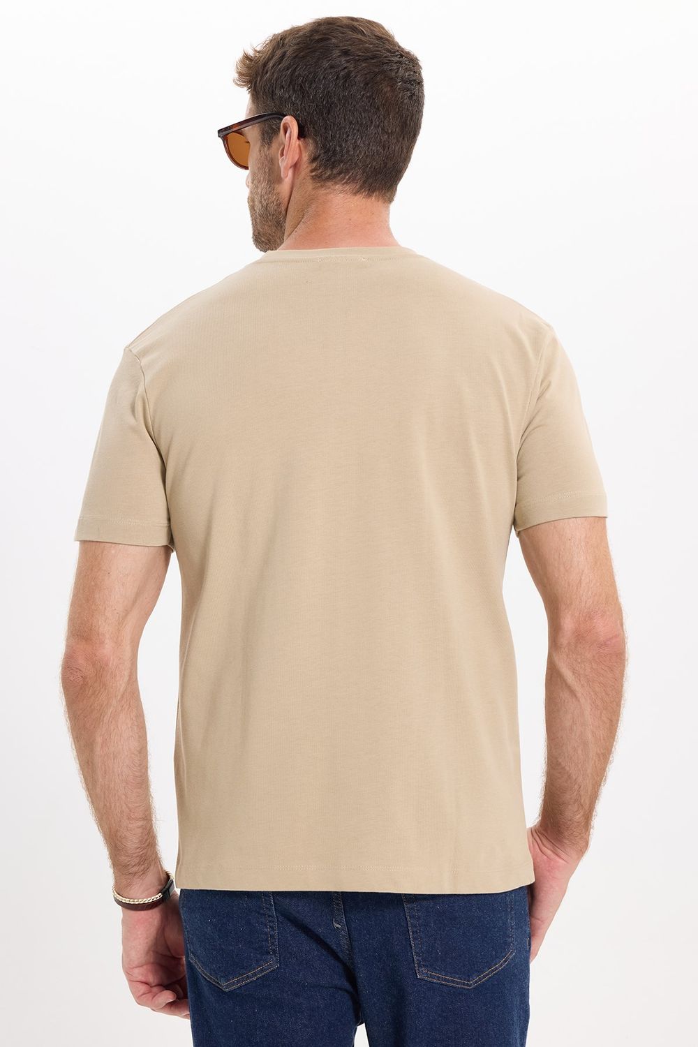 Unisex Regular Fit Rahat Kesim %100 Pamuk Bisiklet Yaka Bej Tişört