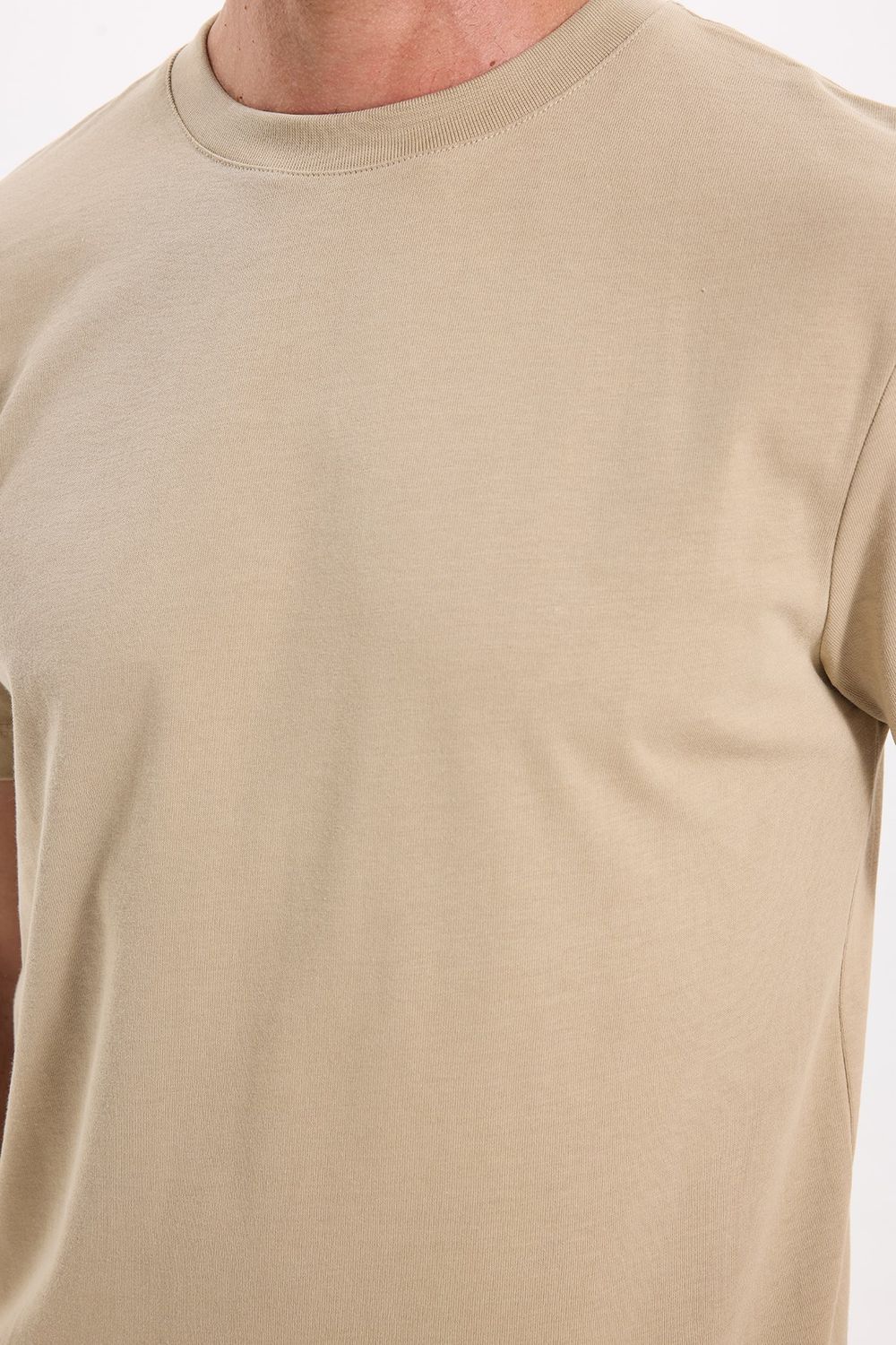 Unisex Regular Fit Rahat Kesim %100 Pamuk Bisiklet Yaka Bej Tişört