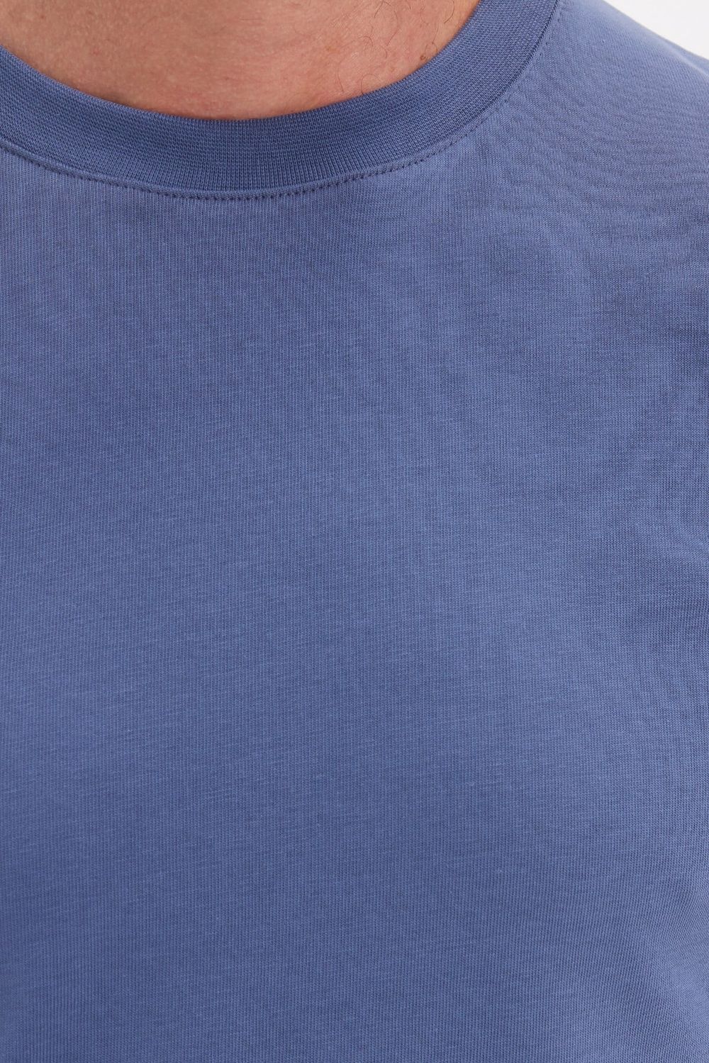 Unisex Regular Fit Rahat Kesim %100 Pamuk Bisiklet Yaka İndigo Tişört
