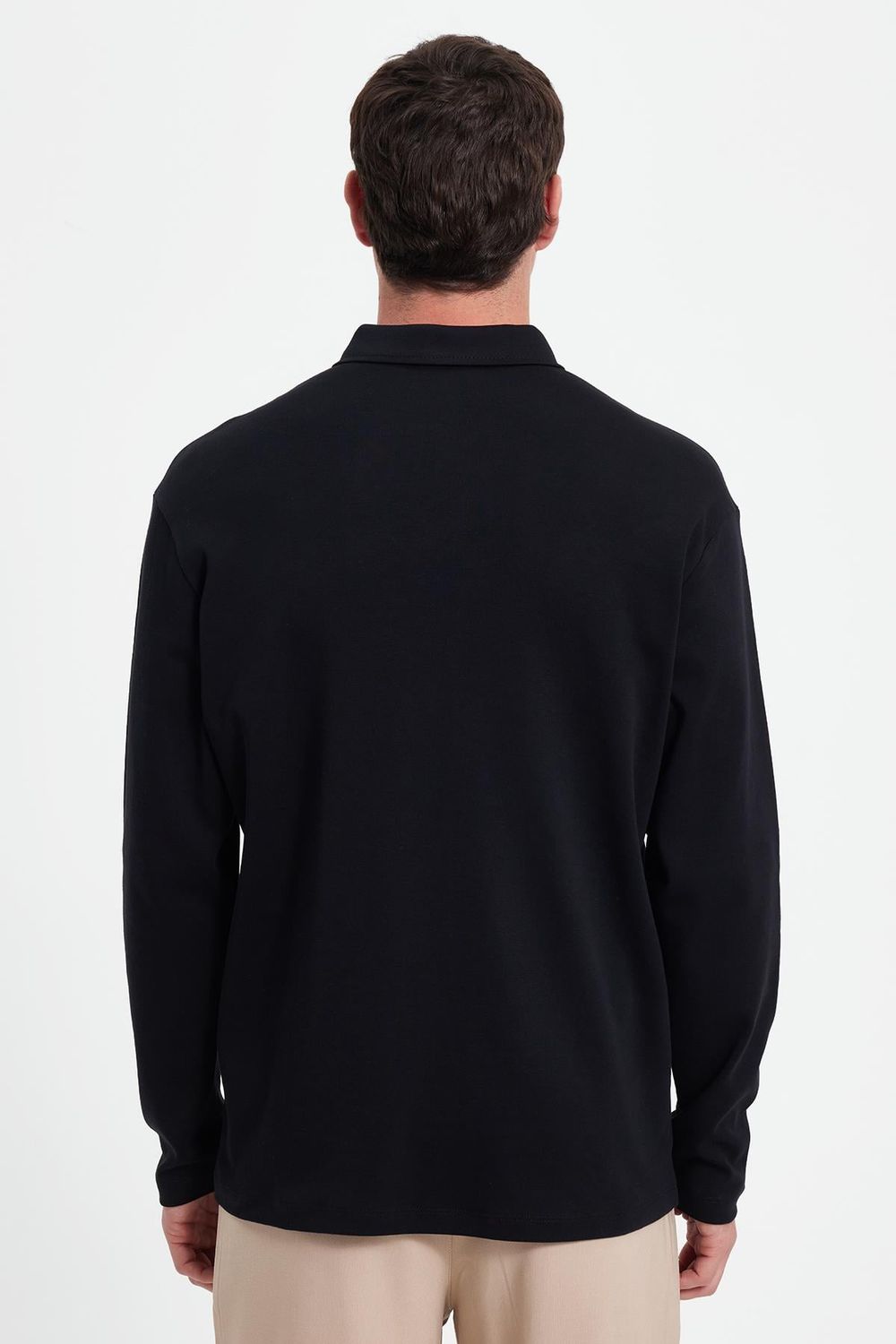 RELAX FIT POLO NECK HALF ZIPPER  LONG SLV T-SHIRT COTTON PLAIN