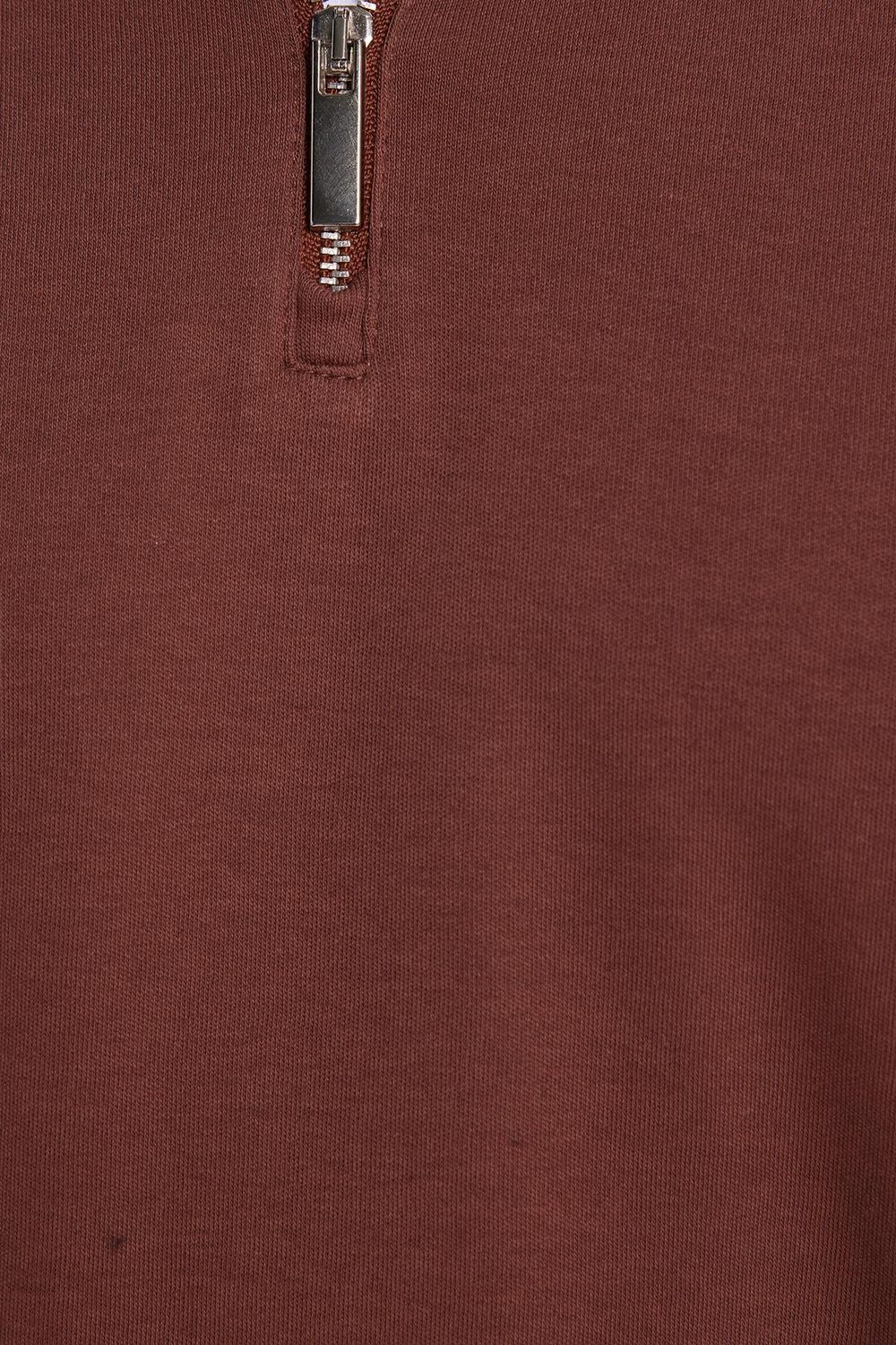 RELAX FIT POLO NECK HALF ZIPPER  LONG SLV T-SHIRT COTTON PLAIN