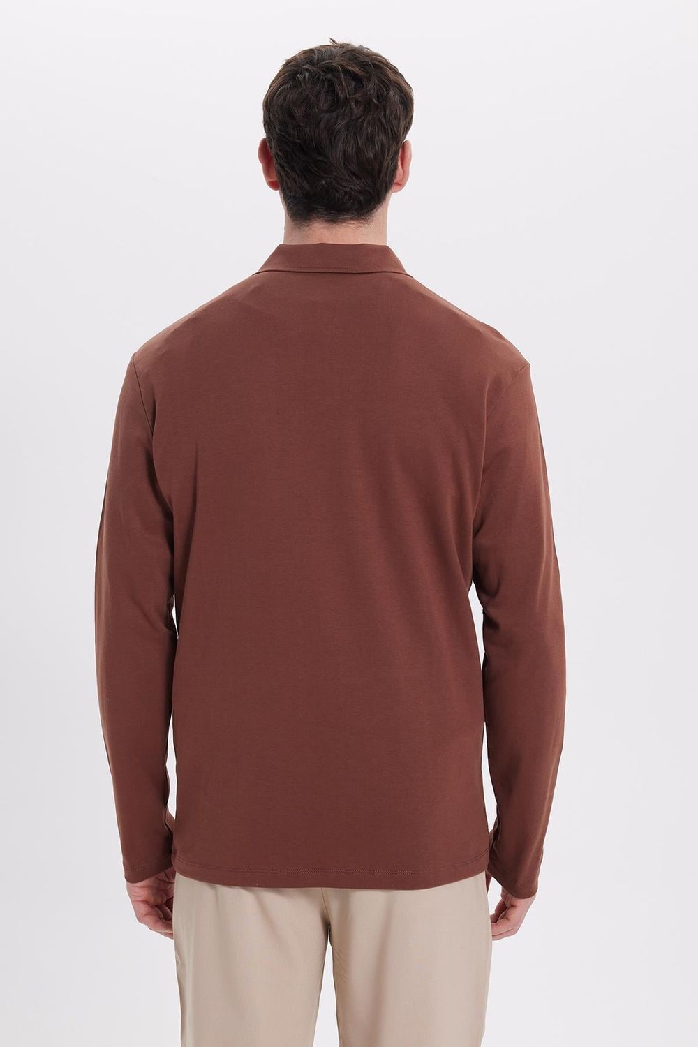 RELAX FIT POLO NECK HALF ZIPPER  LONG SLV T-SHIRT COTTON PLAIN