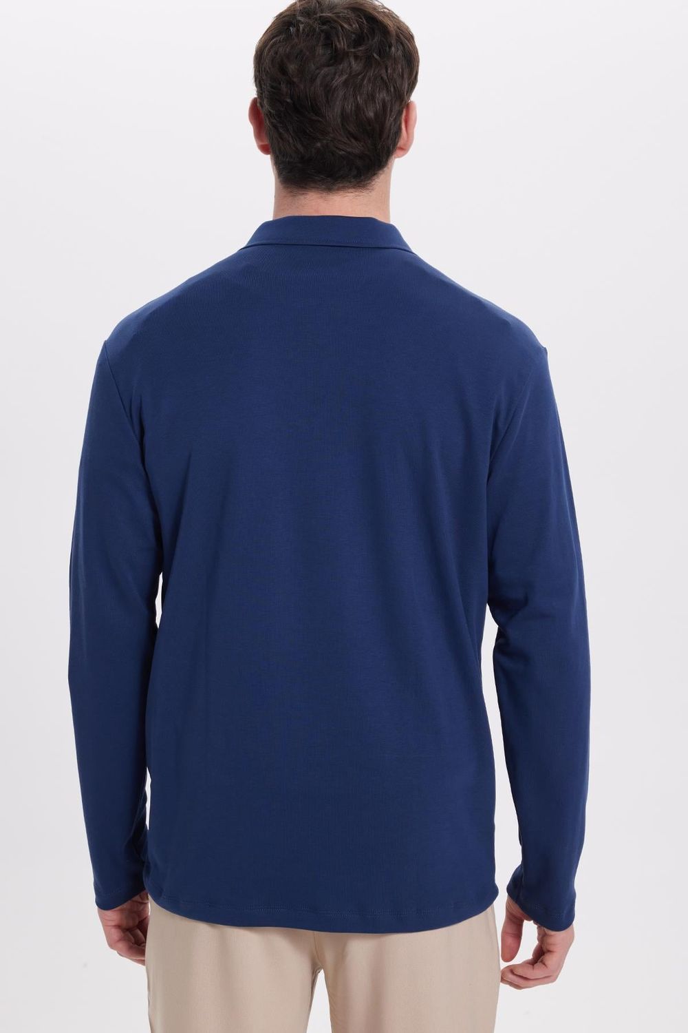 RELAX FIT POLO NECK HALF ZIPPER  LONG SLV T-SHIRT COTTON PLAIN