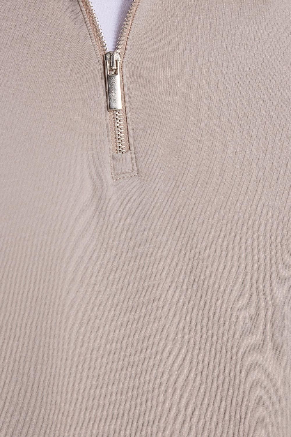 RELAX FIT POLO NECK HALF ZIPPER  LONG SLV T-SHIRT COTTON PLAIN