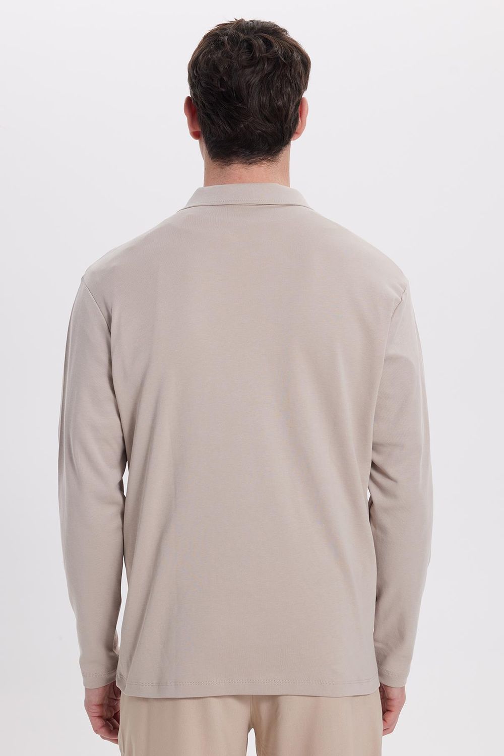 RELAX FIT POLO NECK HALF ZIPPER  LONG SLV T-SHIRT COTTON PLAIN