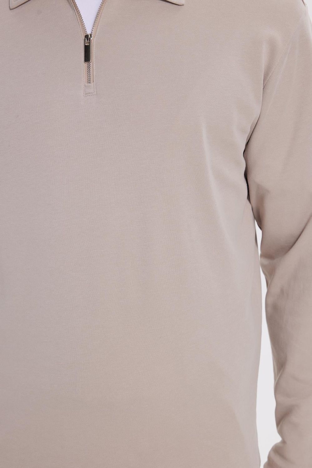 RELAX FIT POLO NECK HALF ZIPPER  LONG SLV T-SHIRT COTTON PLAIN