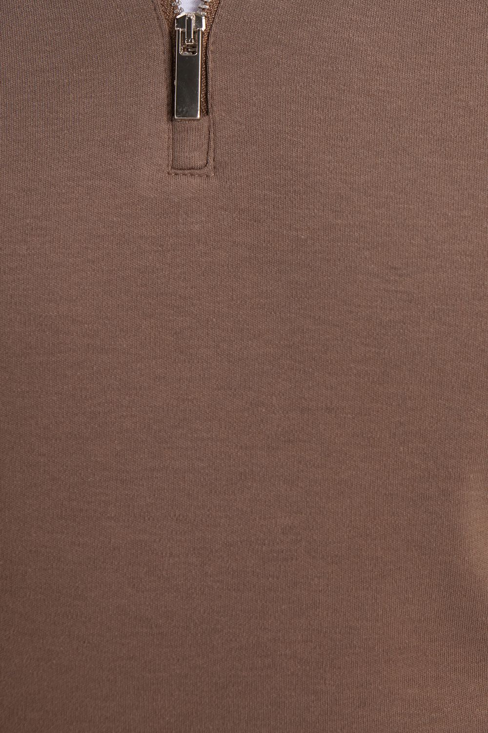 Erkek Relax Fit Rahat Kesim %100 Pamuk Yarım Fermuarlı Polo Yaka İnterlok Koyu Vizon Sweatshirt