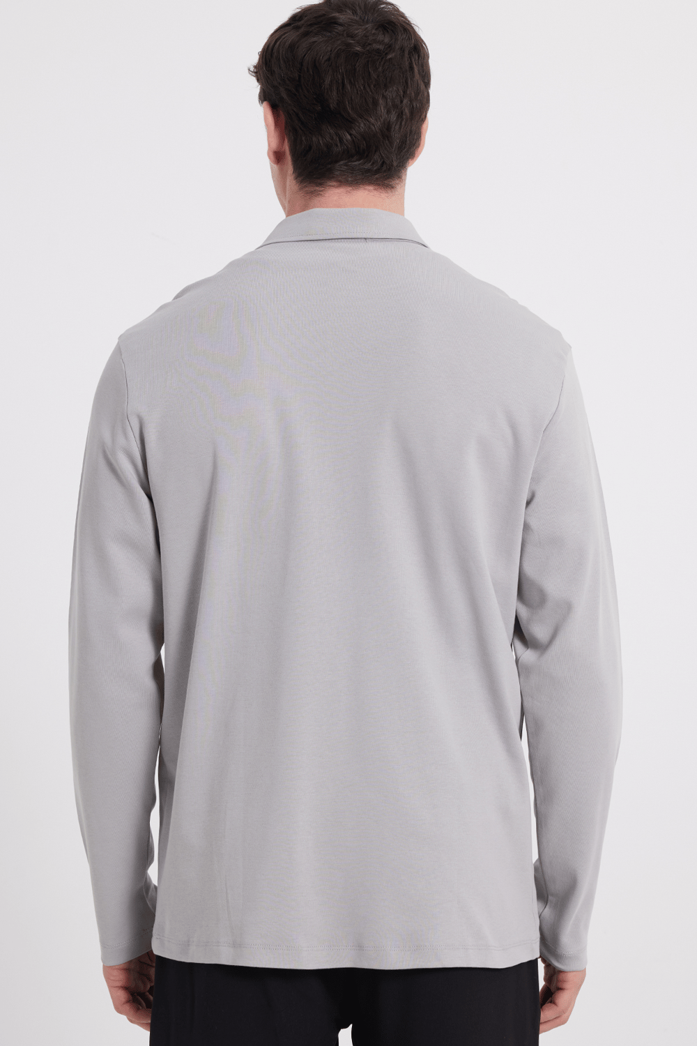 Erkek Relax Fit Rahat Kesim %100 Pamuk Yarım Fermuarlı Polo Yaka İnterlok Gri Sweatshirt