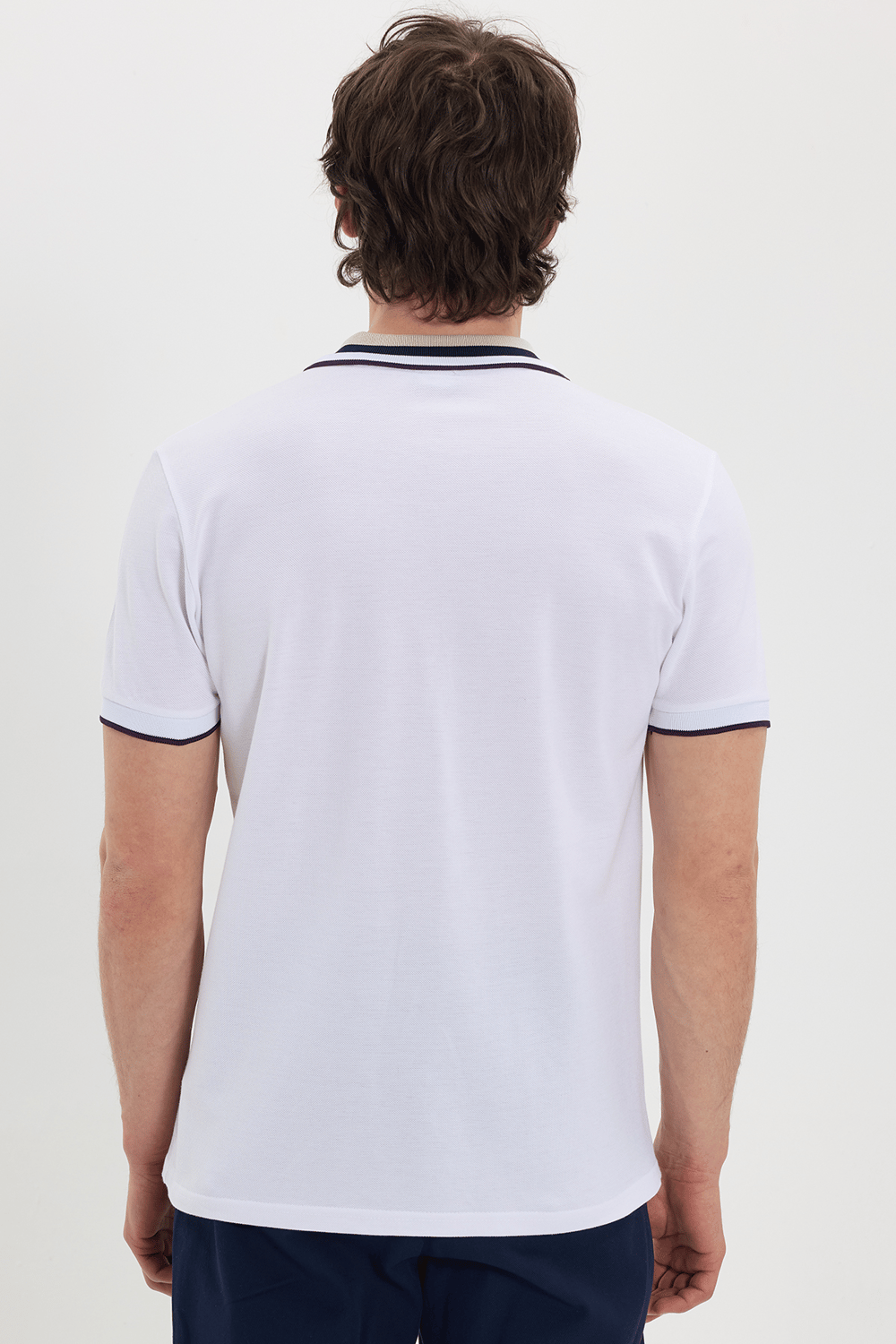 Erkek Slim Fit Dar Kesim %100 Pamuk Beyaz Polo Yaka Tişört